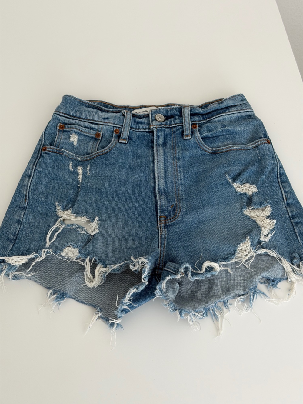 Abercrombie & Fitch Distressed Light Blue Denim Shorts